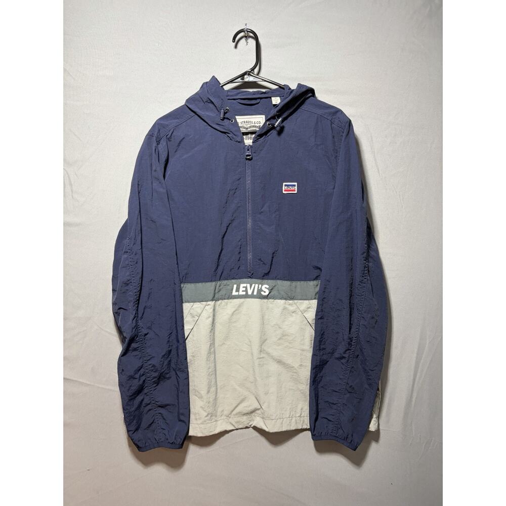 Levi's Retro Colorblock Windbreaker Jacket 1/2 Zip Blue Grey Mens Size M